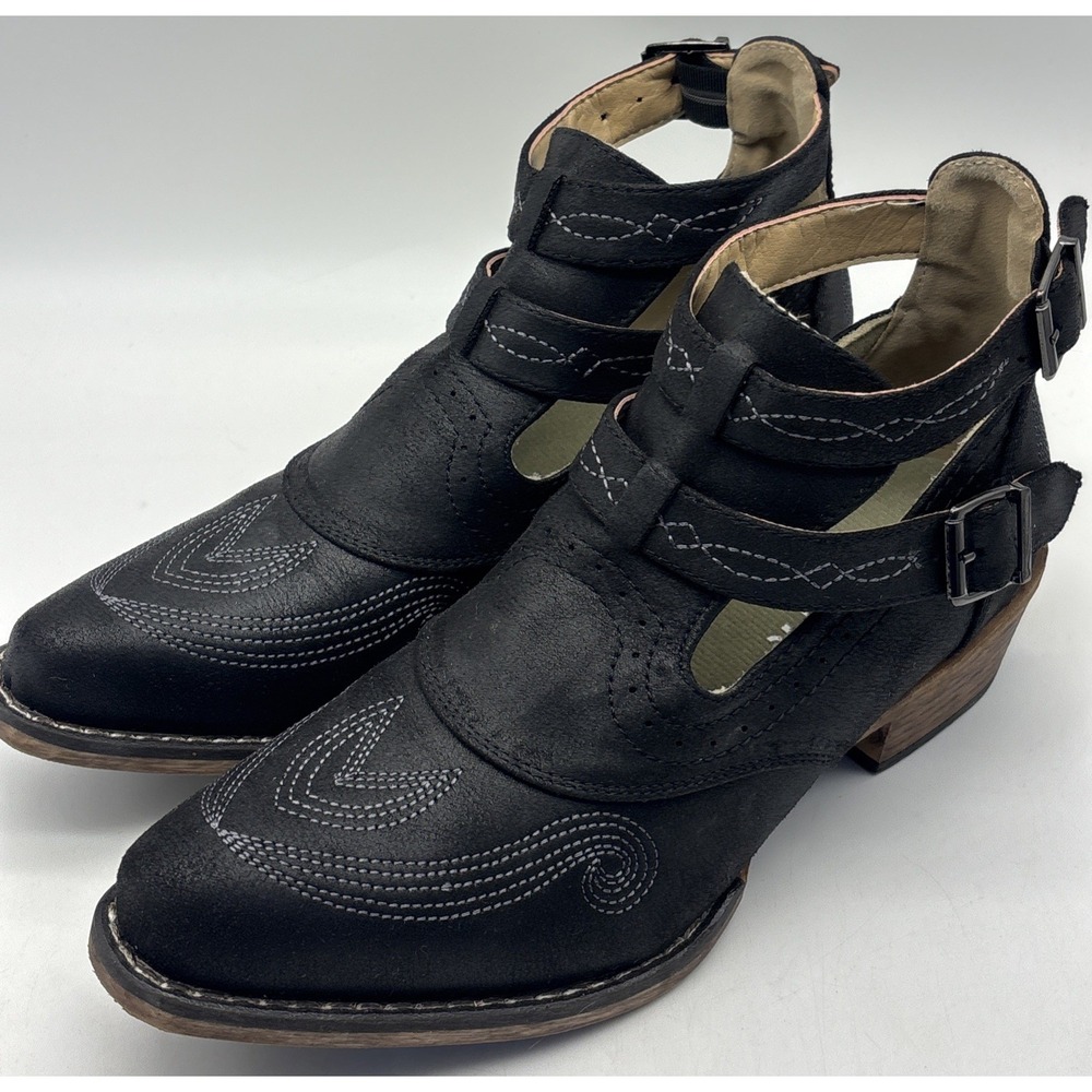 ROPER Willa Size 8.5 Black Embroidered Faux Leather Cowgirl Booties, Snip Toe